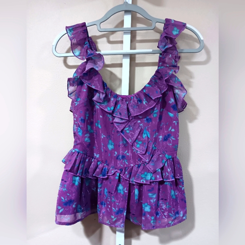French Connection Women's (Size 4) Dahlia Aden Bai Sheen Frill Peplum Top (NWT)